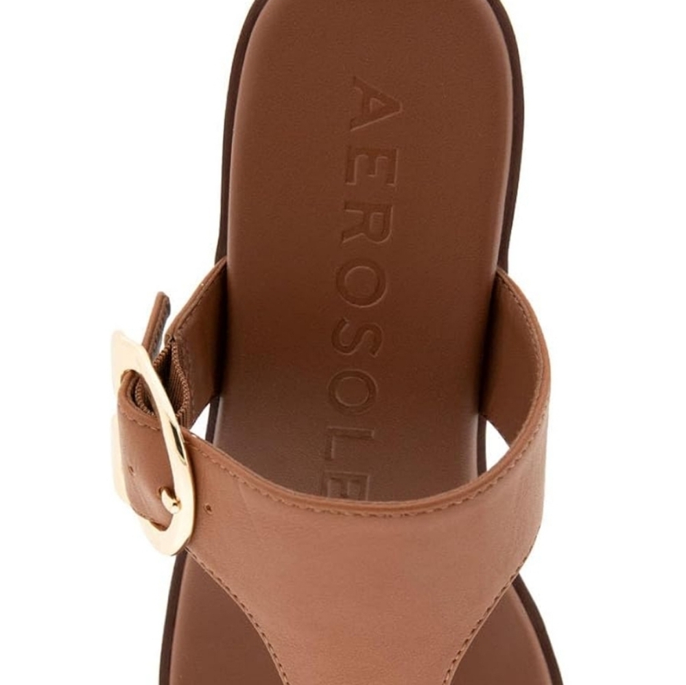 SOLD!! Aerosoles Izola Thong Sandles Tan Wedge Heel Size 8.5 NWOT - Picture 10 of 13